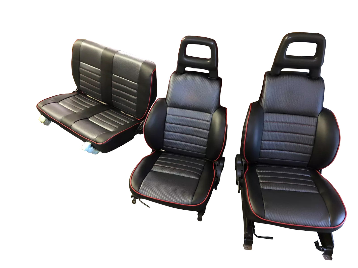1986-1995 Suzuki Samurai upholstery covers kit (F and R) Black/Grey and Red trim