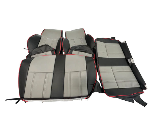 1986-1995 Suzuki Samurai Front/Rear upholstery seat covers-BLK,LT Grey, RED TRIM