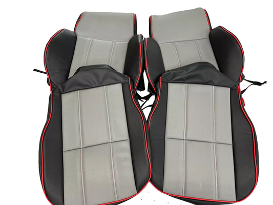 1986-1995 Suzuki Samurai Seat Covers(F/R )( Black/Grey Inserts and RED TRIM)