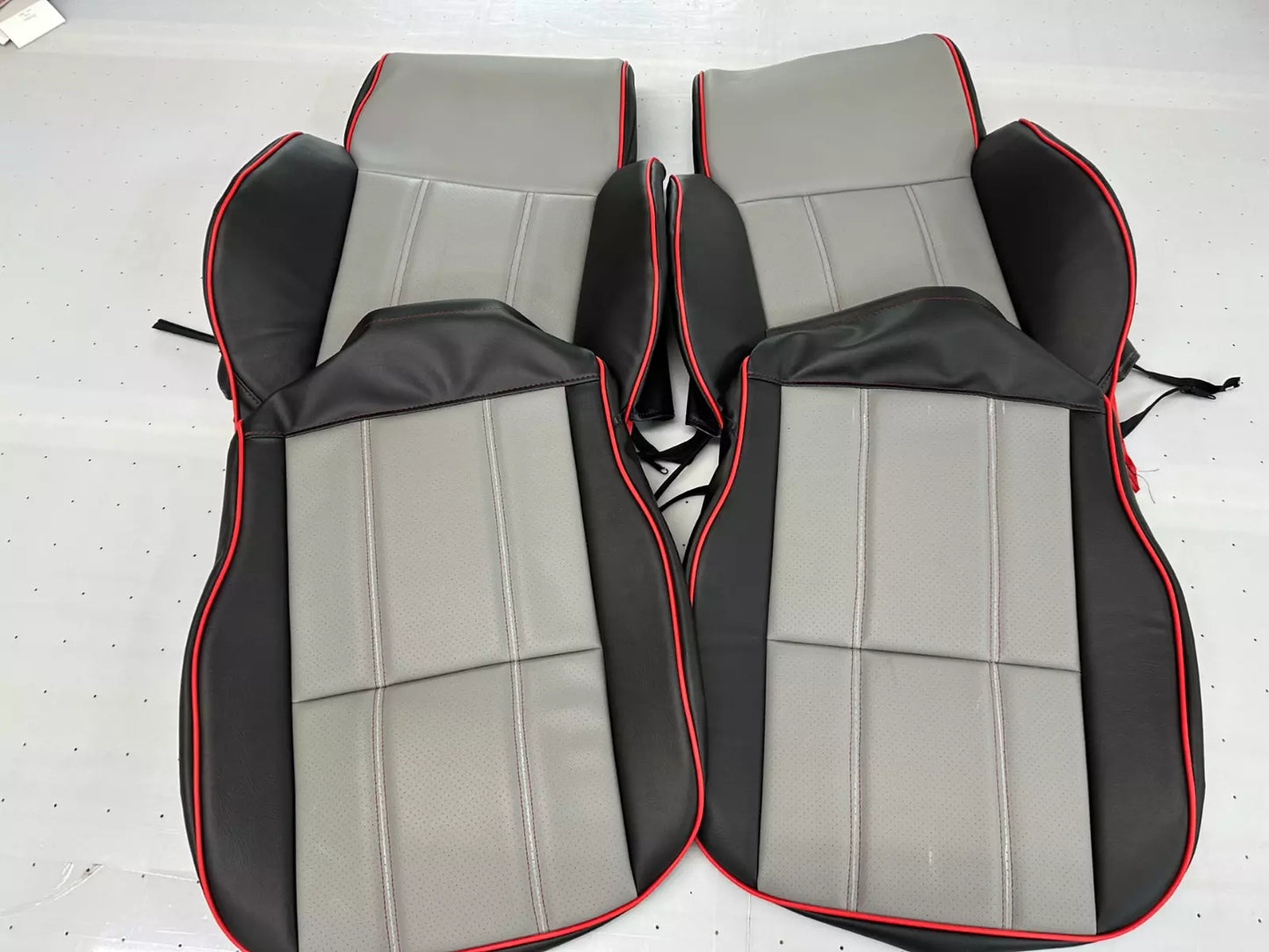 1986-1995 Suzuki Samurai Front/Rear upholstery seat covers-BLK,LT Grey, RED TRIM