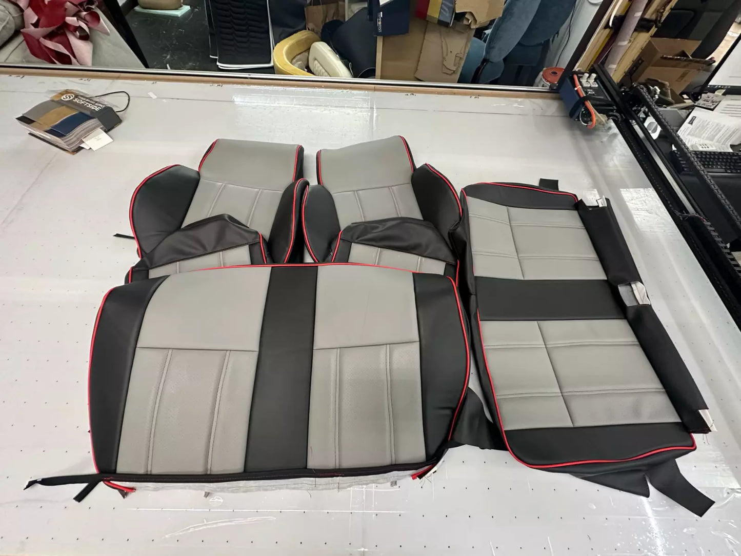 1986-1995 Suzuki Samurai Seat Covers(F/R )( Black/Grey Inserts and RED TRIM)