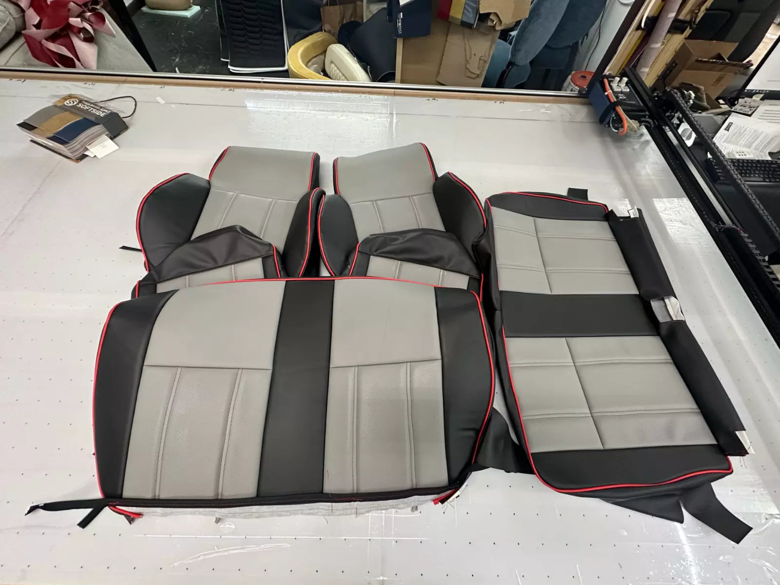 1986-1995 Suzuki Samurai Seat Covers(F/R )( Black/Grey Inserts and RED TRIM)