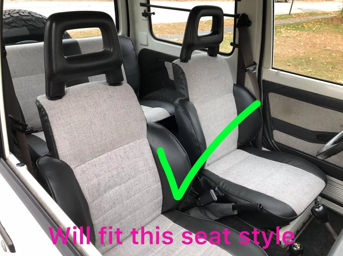 1986-1995 Suzuki Samurai Front/Rear upholstery seat covers-BLK,LT Grey, RED TRIM