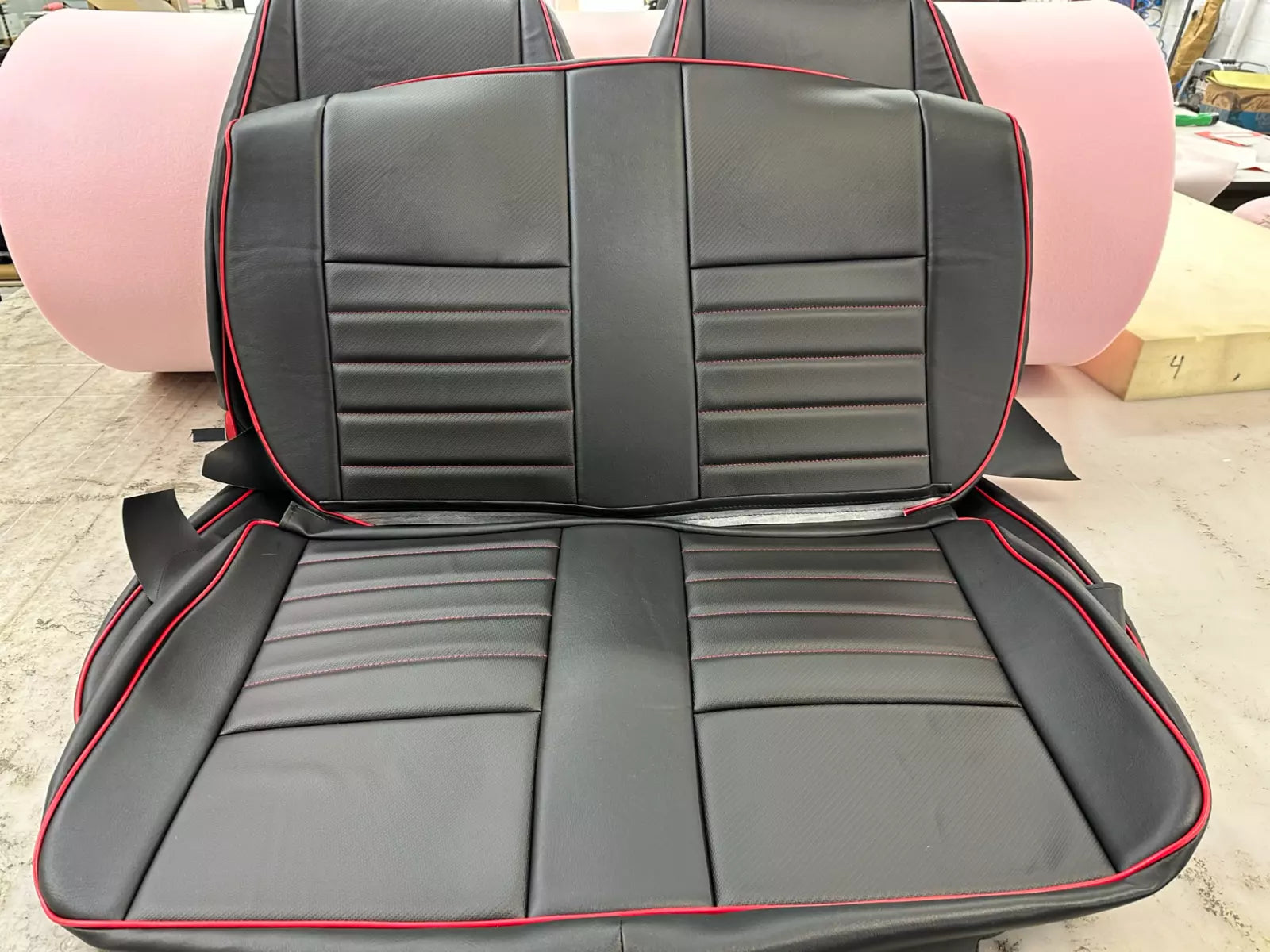 1986-1995 Suzuki Samurai seat covers - Black/Black carbon inserts- F/R Red Trim