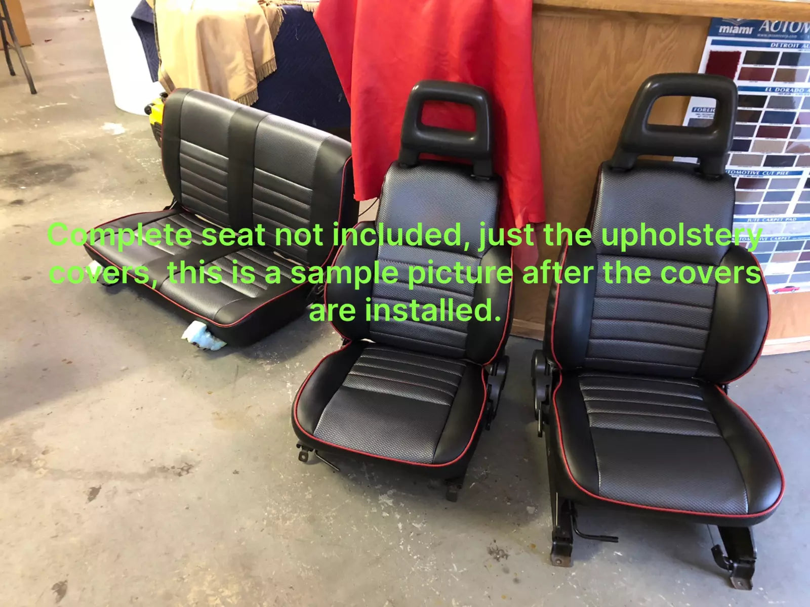 1986-1995 Suzuki Samurai upholstery covers kit (F and R) Black/Grey and Red trim