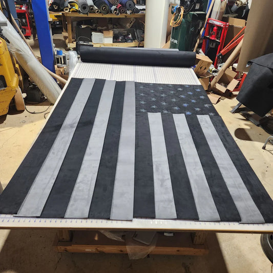 Charcoal American Flag Suede Headliner Fabric – Custom Foam Backed (60” Wide) | Made in USA