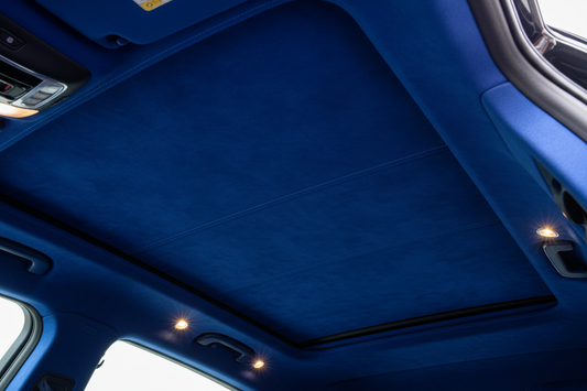 Royal Blue Suede Headliner in Car Interior